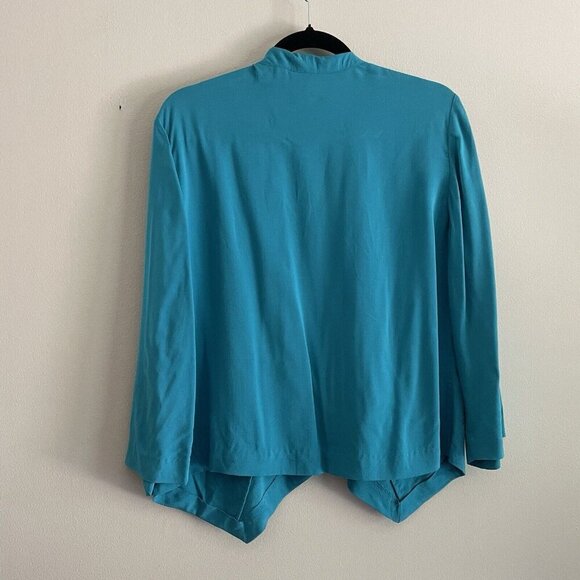Chicos Women SZ 1/Small Turquoise Blue Open Drape Front Zip Pocket Blazer Jacket - Picture 8 of 8